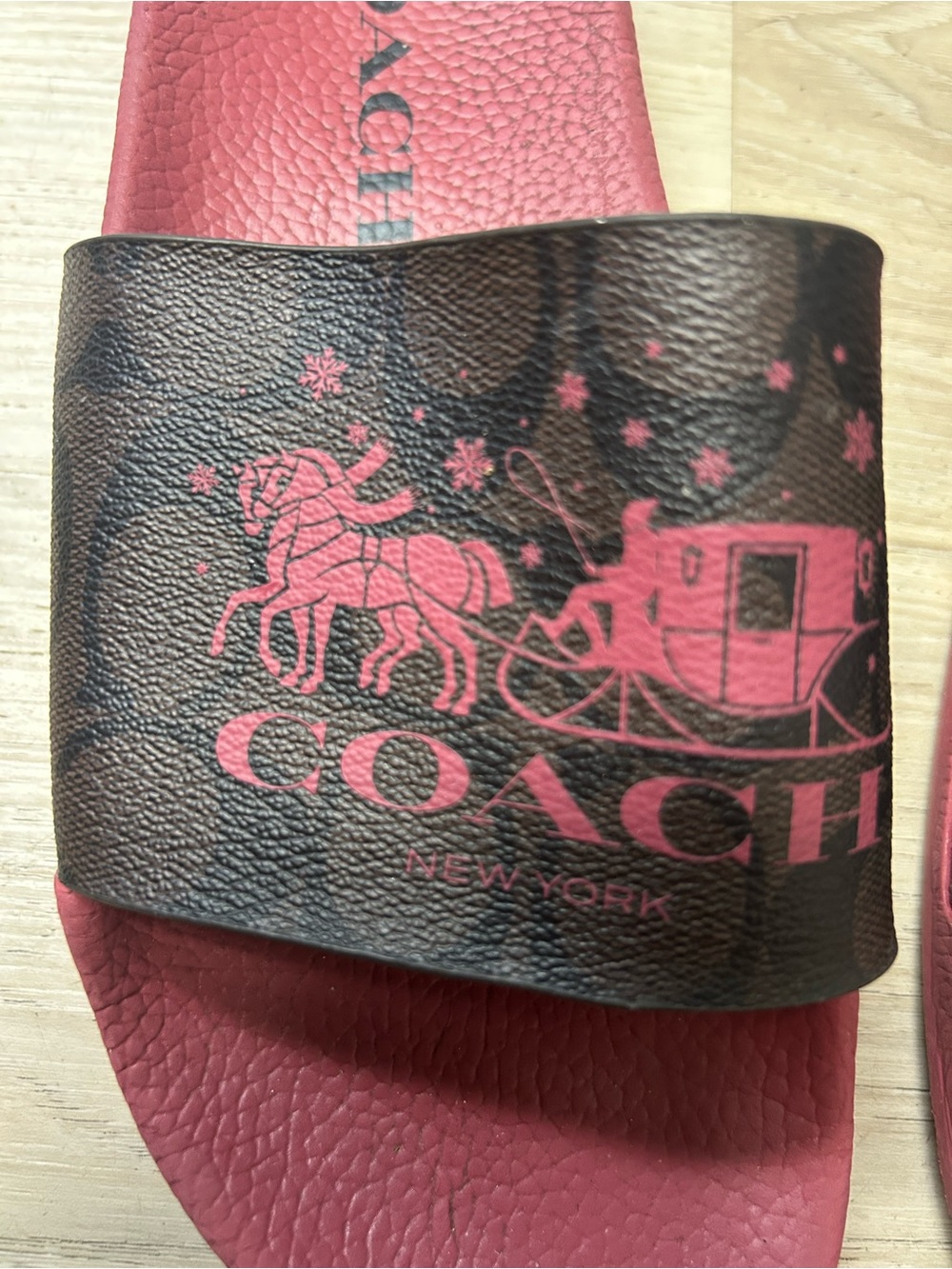 Coach Uli Sport Slide Signature Canvas Horse Carriage Women 9B Berry Pink Logo - Picture 7 of 15